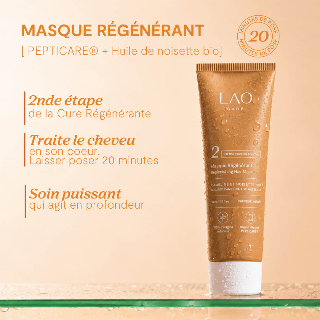 Masque Régénérant Bond Repair LAO Care format voyage, PEPTICARE et huile de noisette bio
