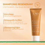 Shampoing Régénérant Bond Repair LAO Care format voyage, PEPTICARE et eau florale de rose bio