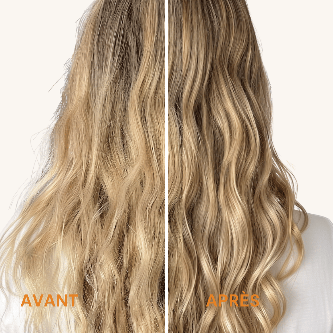 Prima / dopo Olio Illuminante Capelli LAO Care su capelli biondi mossi: meno crespo