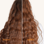 Prima / dopo Olio Illuminante Capelli LAO Care su capelli castano ramato mossi, più luminosi